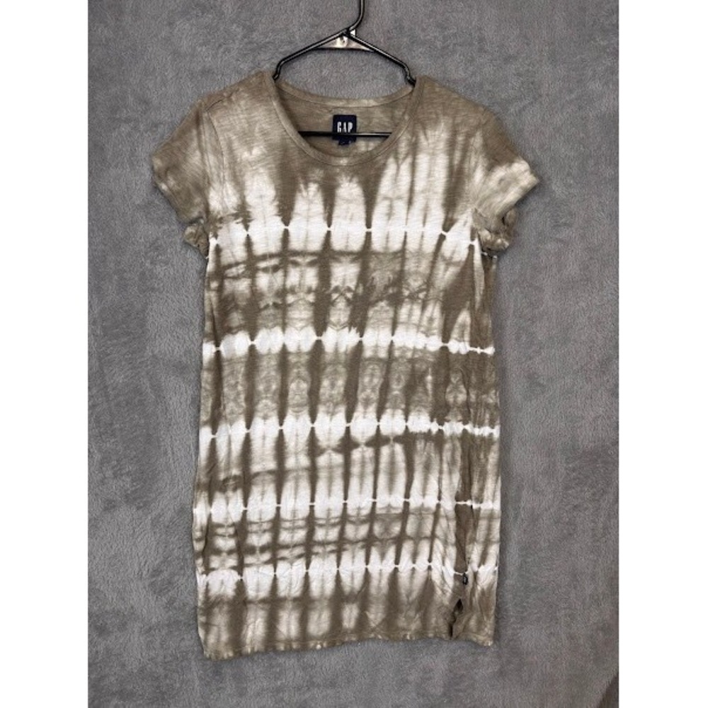 GAP Womens Olive White Tie Dye T-Shirt Dress Short Sleeve Mini Dress Boho large